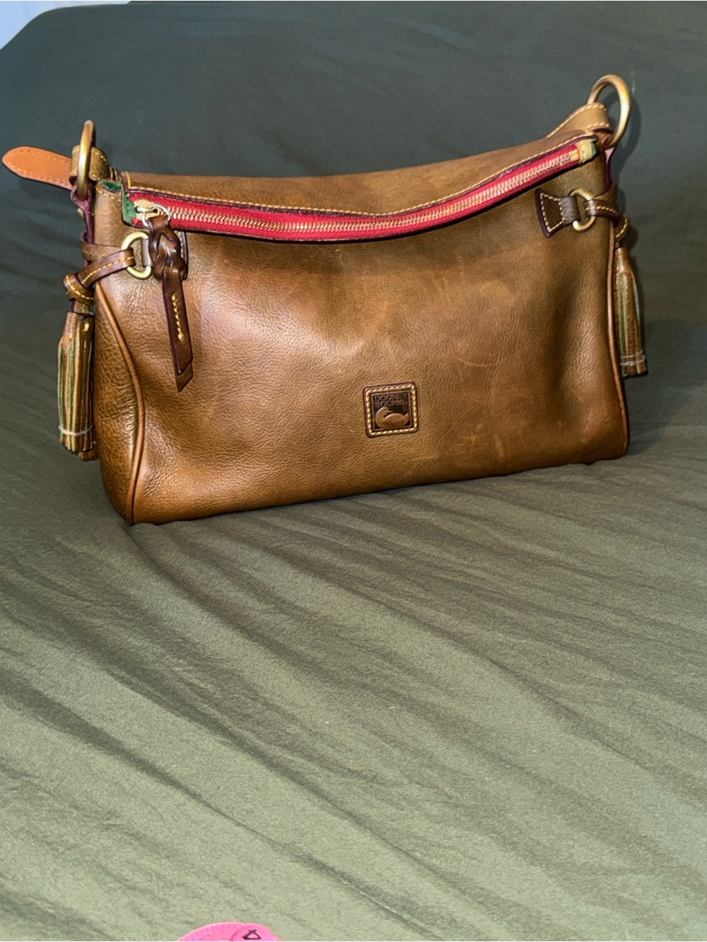 Dooney & Bourke Brown Leather Shoulder Bag with Red Trim - Picture 2 of 9